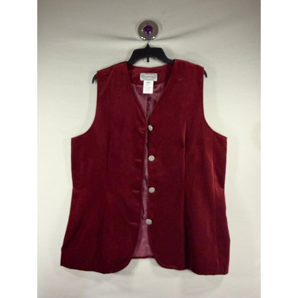 Stonebridge Women Red Burgundy 100% Polyester Velvet Button Vest Size 16 Nice